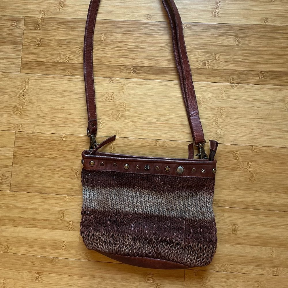 Leather and woven handbag, purse